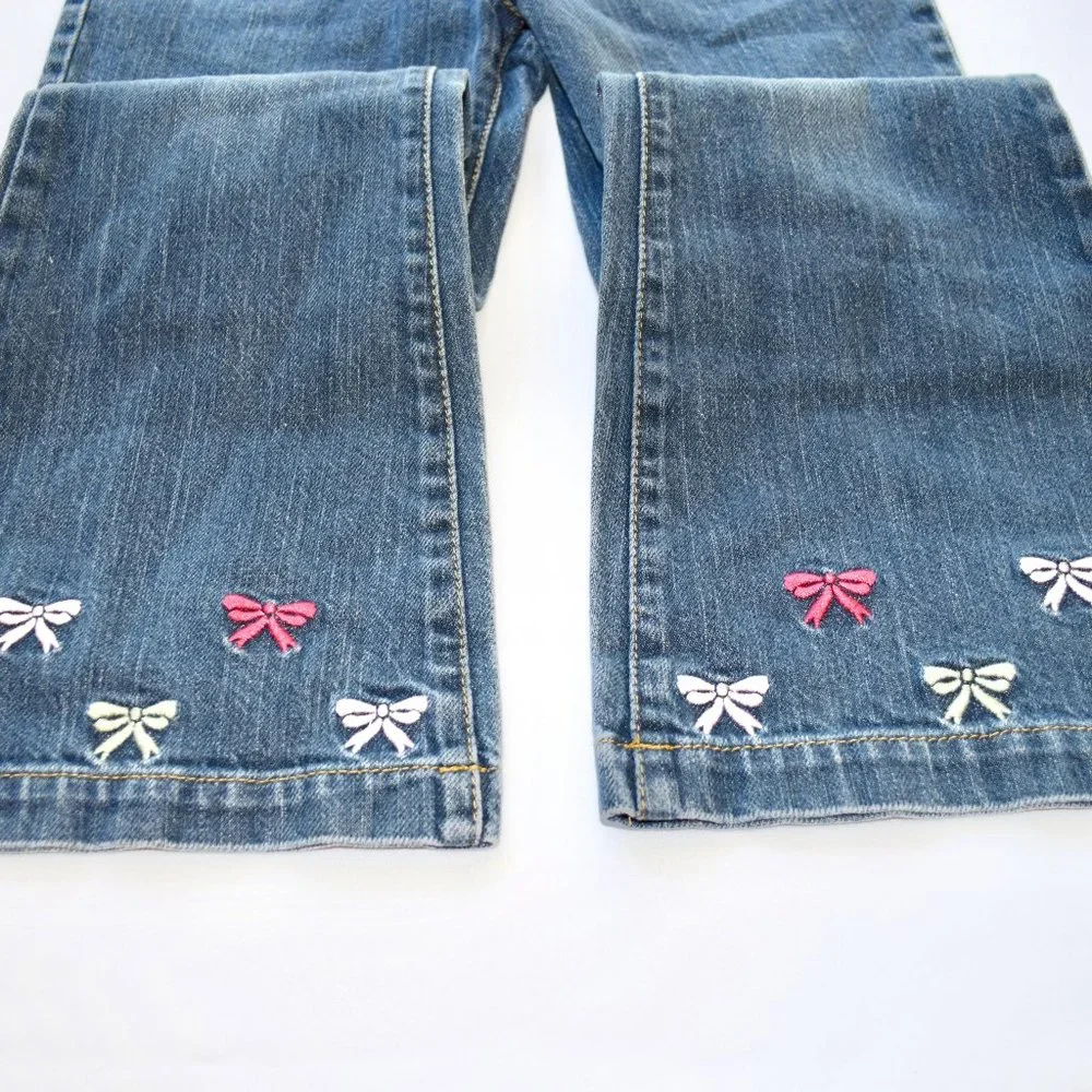 Gymboree Denim Flare Jeans with Embroidered Bows- Size 7